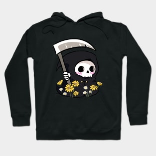 Cute grim reaper illustration with daisy flowers Hoodie